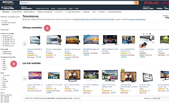 Contoh penerapan Law of Proximity pada website Amazon