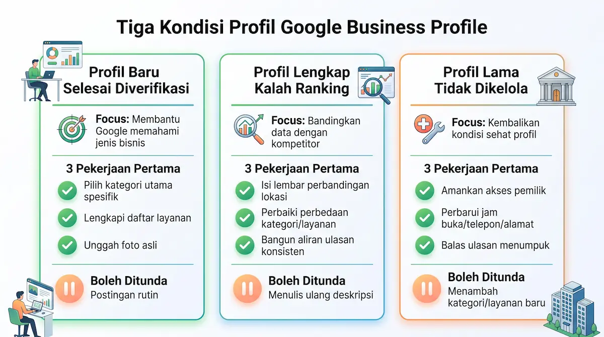 Tiga kondisi profil Google bisnis