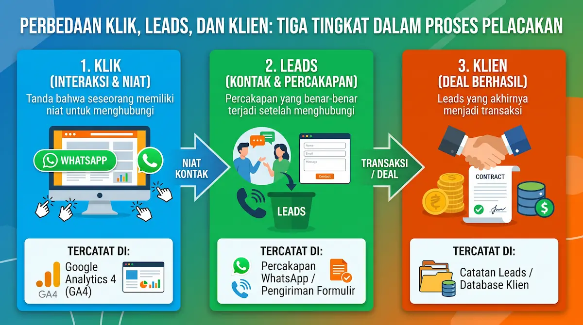 Perbedaan Klik, Leads, Klien