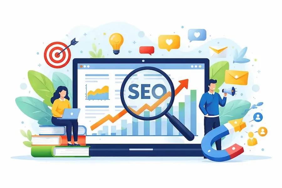 Strategi Channel Marketing untuk Tingkatkan Lead Bisnis Grafik analisis SEO pertumbuhan bisnis