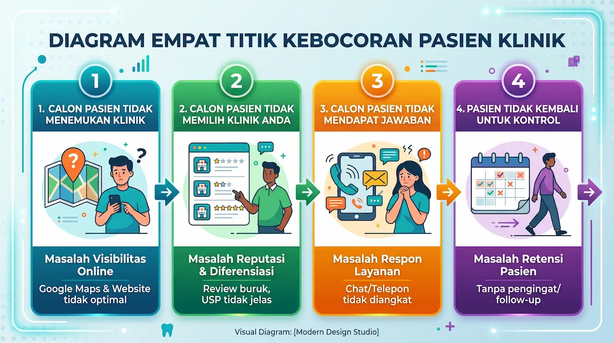Diagram kebocoran pasien klinik