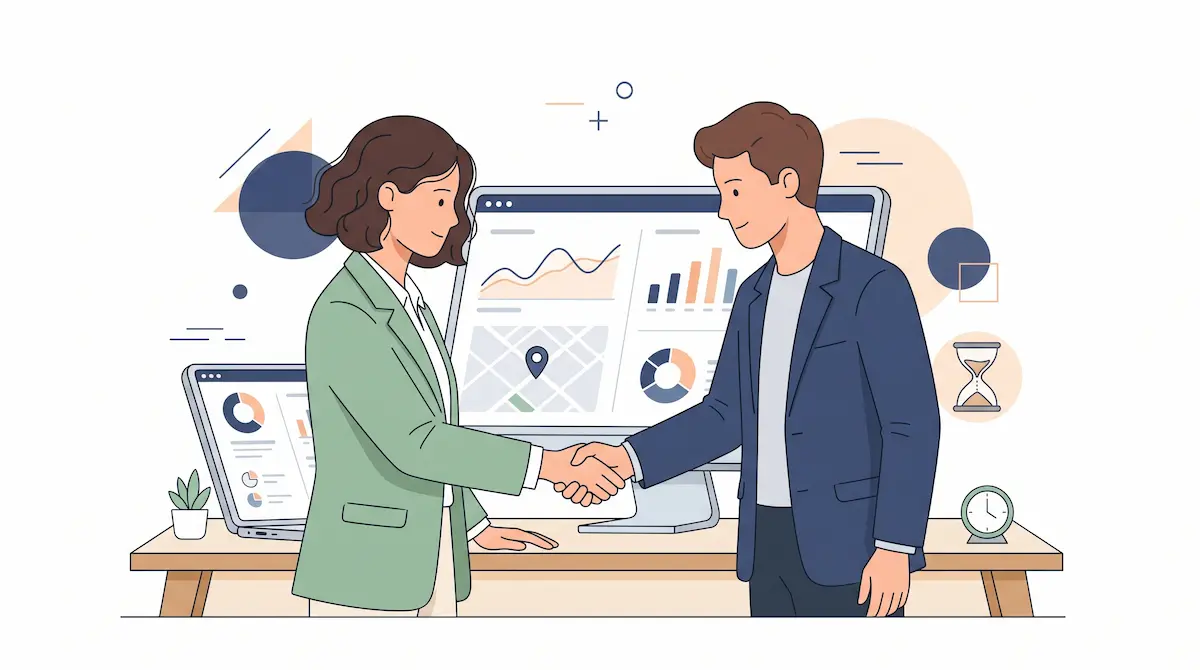 Jabat tangan pebisnis dan grafik data