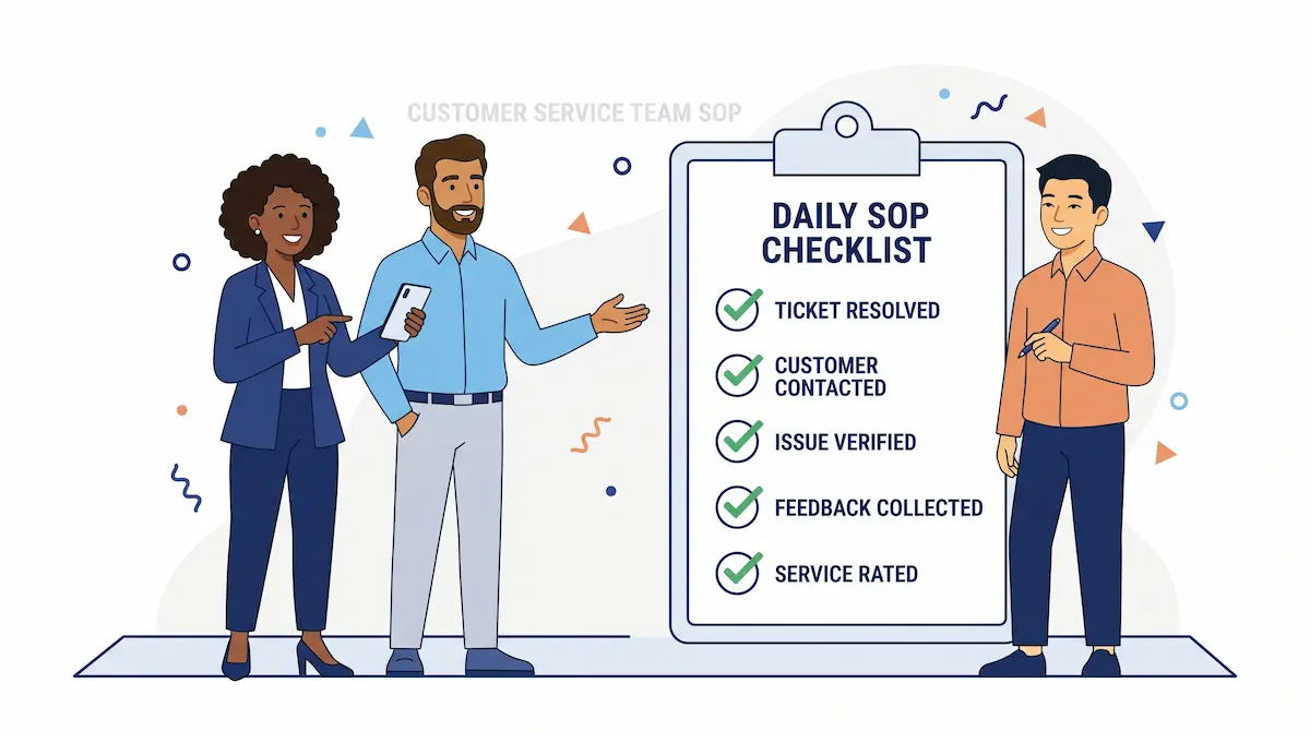 Tim layanan pelanggan dengan checklist