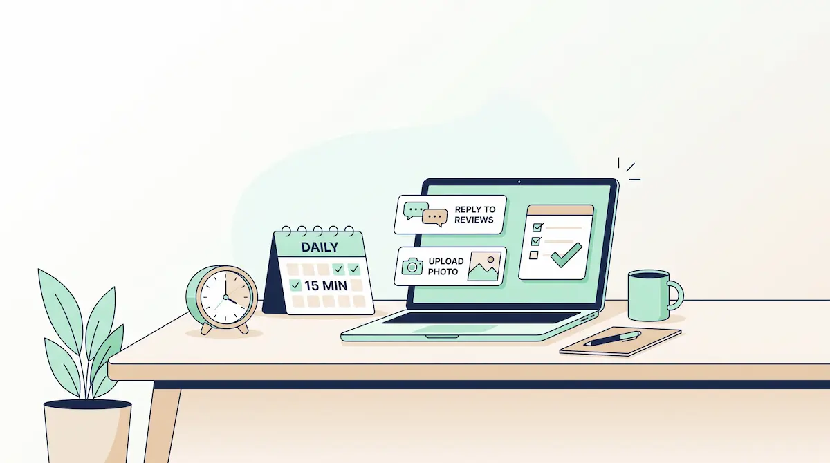 Meja kerja, kalender, dan laptop