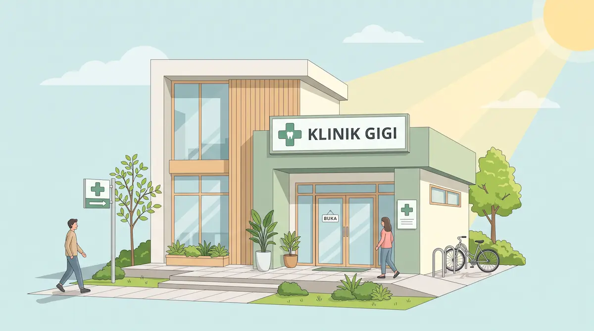 Klinik gigi modern dengan pohon.