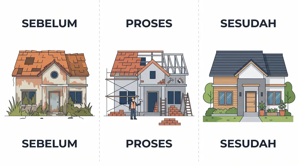 Renovasi rumah: sebelum, proses, sesudah