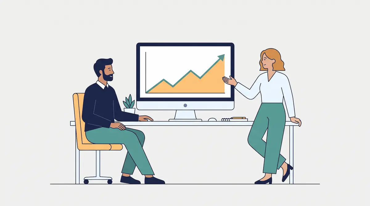 Pertumbuhan grafik bisnis dengan orang