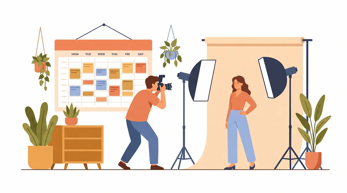 Pemotretan di studio dengan kalender