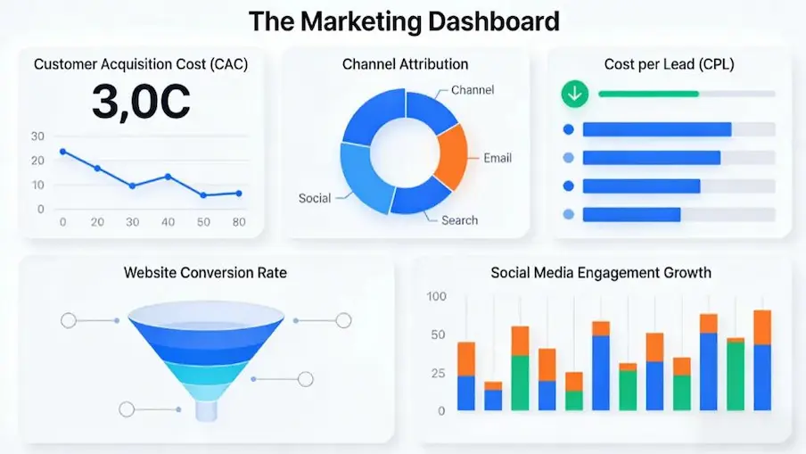 Dasbor pemasaran visual dengan grafik